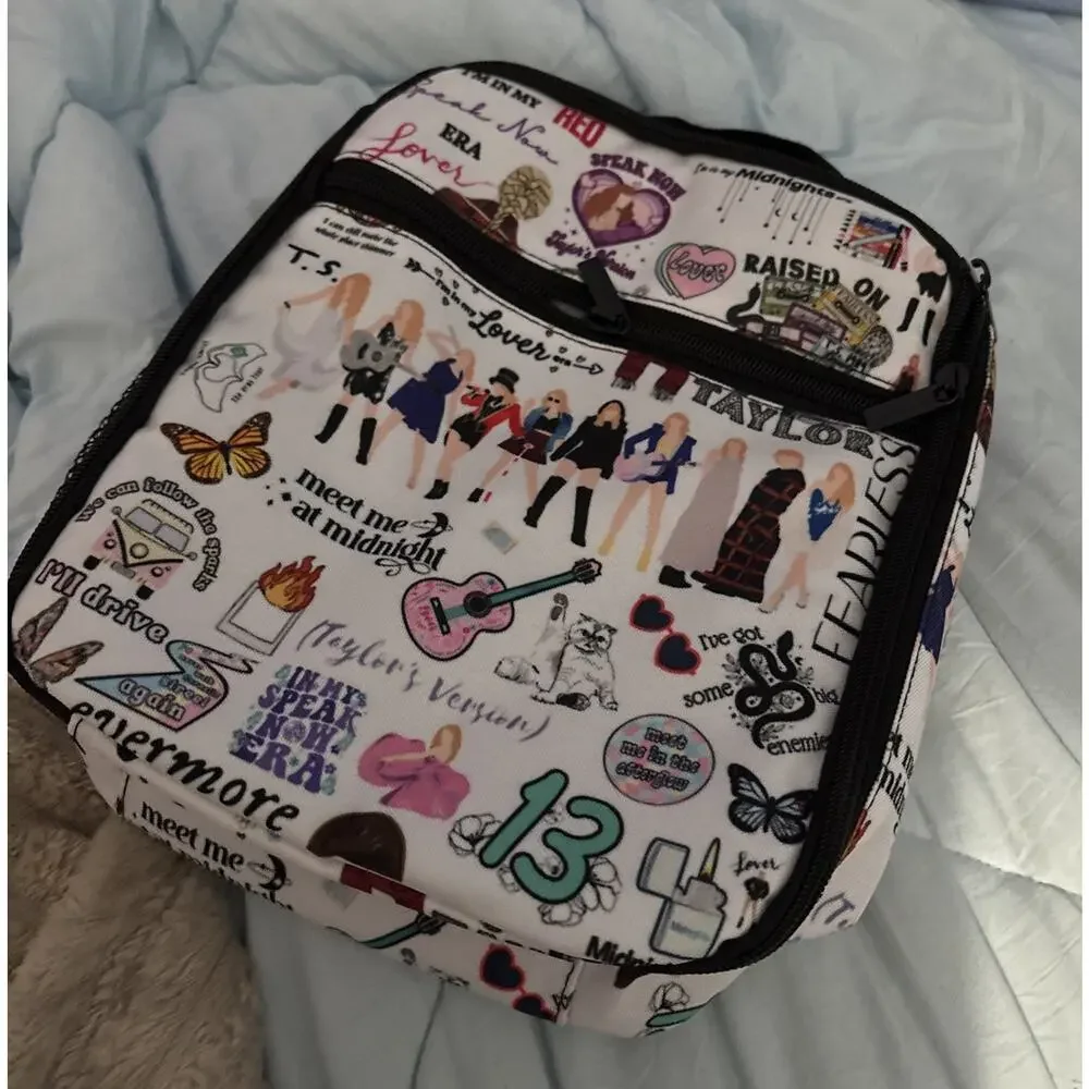 Taylor Swift Lunch Box Bag White Graphic Words Cartoon Insulated NWOT Zipper